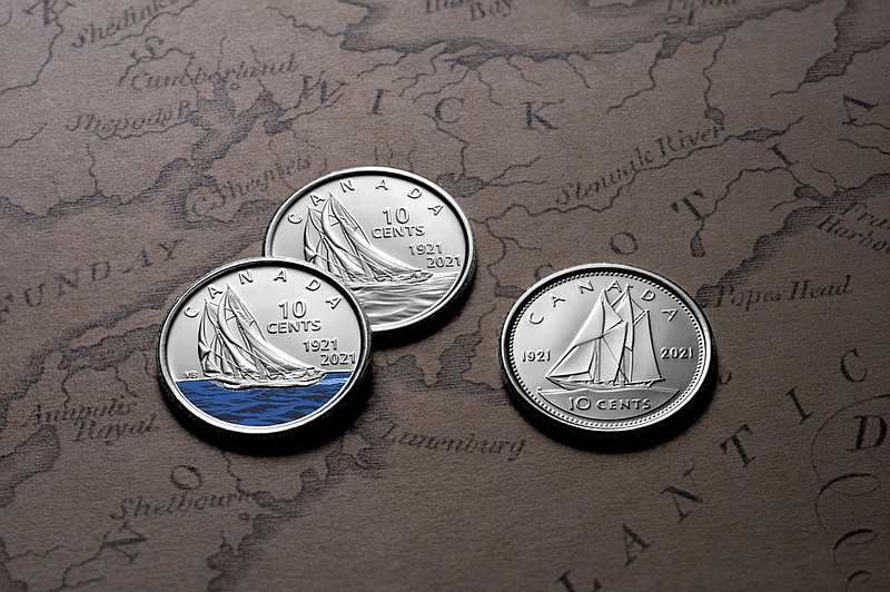 Winner in the Best Circulating Coin category, the Royal Canadian Mint's 10¢ ‘100th Anniversary of Bluenose’ coin.